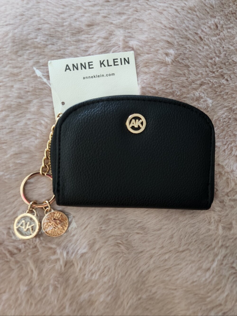 Anne Klein Black Pebbled Key Pouch with Gold AK Charms